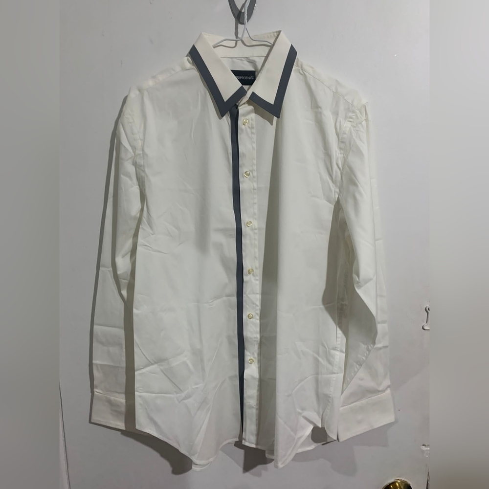 Emporio Armani Men's White Shirt with Gray Trim